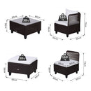 Set Salotto da Giardino in Rattan Sintetico Divano Pouf e Tavolino Marrone 