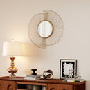 Specchio da Parete Rotondo Ø60 cm con Drappeggio in Metallo e Design Plissettato Oro      