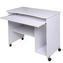 Scrivania con Ripiano Estraibile 93x48x76 cm con Ruote in MDF Bianco      