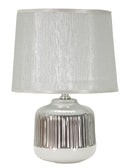 Lampada da Tavolo Lucina Ø20x29 cm in Ceramica e Ferro e Tessuto Bianco e Argento      