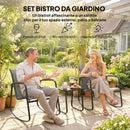 Set 3 Pezzi Salotto da Giardino con 2 Sedie a Dondolo Traspiranti e Tavolino con Piano in Vetro in Acciaio Grigio e Nero      