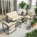Set 4 Pezzi da Giardino con Divanetto 2 Poltrone e Tavolino in Acciaio, Poliestere e Cotone PP Beige e Grigio      