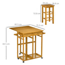 Carrello da Cucina 82,5x75,5x83,5 cm con Tavolino Pieghevole e 2 Sgabelli in Legno di Bambù Marrone