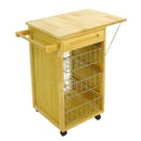 Carrello da Cucina in Legno della Gomma 3 Cestelli e Cassetto con Ribaltina 77,5x47H81cm Adami