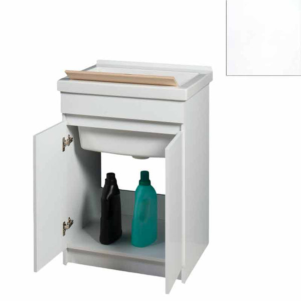 sconto Mobile Lavatoio in Ceramica 2 Ante con Strofinatoio in Legno Massello 60x50x86A cm Bianco Opaco