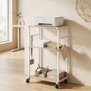 Mobile Supporto per Stampante a 3 livelli 43x30x82 cm con Ruote e Ganci in Legno e Metallo Naturale      