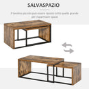 Set 2 Tavolini Bassi Impilabili in MDF e Metallo Marrone