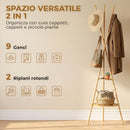 Appendiabiti 58,5x58,5x176 cm con 9 Ganci e 2 Ripiani in Bambù e MDF Naturale      