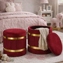 Set 2 Pouf Contenitore Ø 38x44 cm e Ø 31x38 cm con Rivestimento Velluto Bordeaux     