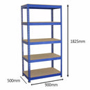 Set 3 Scaffali ad Incastro con Banco da lavoro da 120 cm e Martello Piani in MDF Struttura in Acciaio Blu