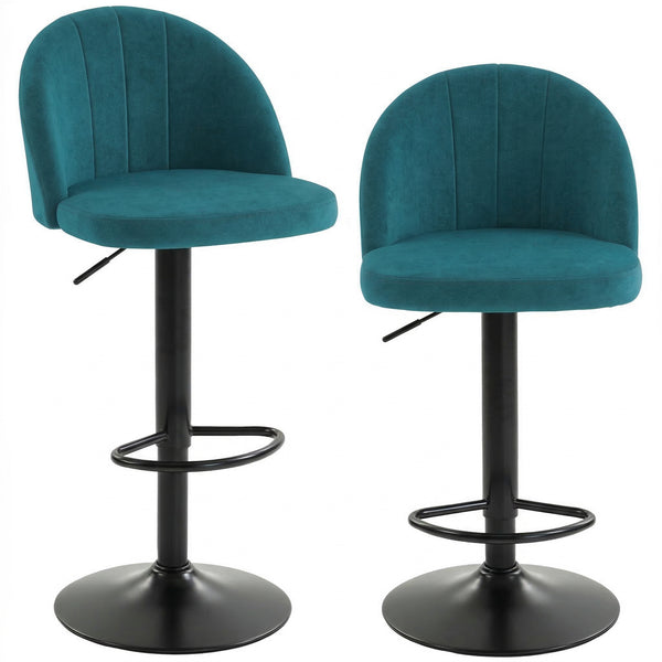 prezzo Set di 2 Sgabelli da Bar 43x48x84-106 cm Sgabelli Moderni Girevoli con Poggiapiedi in Velluto Blu