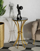 Tavolinetto Alto Shanty Ø50x92 cm in Ferro e Vetro Oro e Nero      