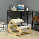 Sedia Inginocchiatoio con Movimento a Dondolo  55x85x55 cm in Tessuto Effetto Lino e Legno di Betulla Crema 