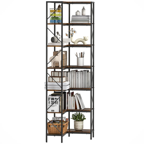 Libreria Angolare Stile Industriale a 7 Livelli 60x60x198 cm in Legno e Acciaio Marrone Rustico prezzo