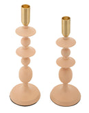Porta Candele Gemini Rosa Set 2 Pz Ø10x33 cm - Ø10x29 cm in Ferro Rosa e Oro      