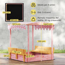 Sabbiera per Bambini 3-6 Anni 134,5x127,5x130 cm con Tettuccio Fenicotteri Sedute Pieghevoli Coperchio e Fodera in Legno di Abete Rosa      