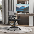 Sedia da Ufficio Regolabile con Braccioli e Anello Poggiapiedi 64x59x104-124 cm in Tessuto a Rete Nero  