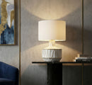 Lampada da Tavolo Tangeri Ø40x60 cm in Ceramica e Ferro e Tessuto Bianco e Oro      