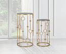 Set 2 Tavolini Cage Ø50 cm e Ø40 cm in Ferro e MDF Oro
