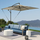 Ombrellone a Sbalzo 247x247 cm con Base a Croce e Manovella in Metallo e Poliestere Cachi      