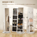 Specchio Portagioie 3 in 1 Girevole a 360° e Autoportante 55x55x161 cm in MDF Bianco  