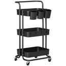 Carrello da Cucina Multiuso 3 Livelli con Accessori Nero  