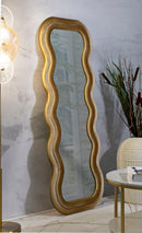 Specchio da Muro Emily Velluto Oro 60x6x160 cm in MDF e Poliestere e Specchio Oro      