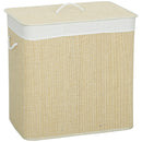 Cesto Portabiancheria 60x40x60 cm con Coperchio 3 Scomparti 144L con Sacca Removibile e Lavabile in Bambù Crema      