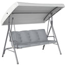Dondolo da Giardino 3 Posti 172x110x156 cm con Tettuccio Regolabile e Cuscini in Acciaio e Poliestere Grigio Chiaro      