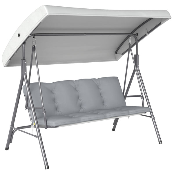 Dondolo da Giardino 3 Posti 172x110x156 cm con Tettuccio Regolabile e Cuscini in Acciaio e Poliestere Grigio Chiaro prezzo