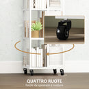 Libreria Moderna a 4 Ripiani 35x35x129 cm con Ruote in Metallo a Rete Bianco  