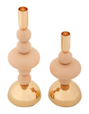 Porta Candele Galaxy Rosa Set 2 Pz Ø10x30 cm - Ø10x22 cm in Ferro Rosa e Oro      