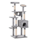 Albero Tiragraffi per Gatti 60x50x165 cm in Peluche e Corda Sisal Grigio e Beige