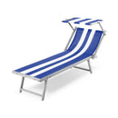 Lettino Prendisole da Spiaggia in Textilene con Parasole Taddei Rimini Bianco e Blu