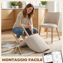 Set di 2 Sedie da Pranzo 46x52x76 cm Seduta Imbottita Schienale Curvo in Tessuto Effetto Lino e Legno di Caucciù Crema      