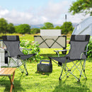 Set 2 Sedie da Campeggio 82x50-100x88 cm Pieghevoli con Poggiapiedi e Portabicchieri in Tessuto Oxford Grigio      