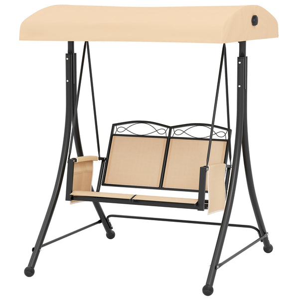 acquista Dondolo da Giardino 2 Posti con Tetto Parasole Regolabile e Tasche Laterali Beige