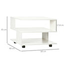 Tavolino da Caffè Asimmetrico 60x60x45 cm con Ripiani e Piedini Regolabili in Legno Bianco
