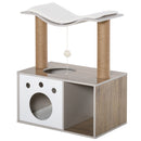 Albero Tiragraffi per Gatti 60x37x74 cm con Cuccia in Legno Marrone Chiaro