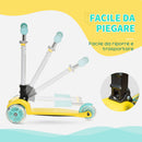Monopattino Pieghevole 3 Ruote per Bambini 54,7x32,5x59-69 cm in Metallo e Alluminio Giallo e Verde