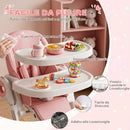 Seggiolone Pappa Pieghevole per Bambini 6-36 Mesi con Altezza Regolabile, Doppio Vassoio Lavabile, Ruote, Rosa      