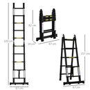 Scala Telescopica Pieghevole 10 Gradini 320x67x7 cm per Interni ed Esterni Nero 