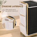 Cesto Portabiancheria 63x33x78 cm 2 Scomparti 120L con Coperchi Tasche Laterali Sacchi Estraibili in Bambù e Poliestere Bianco e Nero      