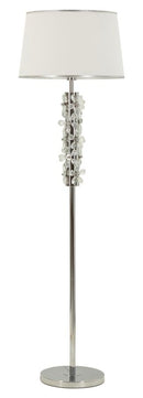 Lampada da Terra Silver Flower Ø45x157 cm in Ferro e Metallo e Tessuto e Vetro Argento e Bianco      