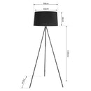 Lampada da Terra Treppiede in Metallo con Paralume in Lino Nero Ø48x156 cm 