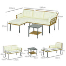 Salotto da Giardino Divano 2 Posti con Chaise Longue e Tavolino in Rattan PE Crema