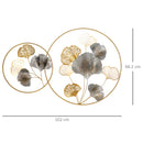 Decorazione Murale 3D in Metallo 138x70 cm Wall Art Dorata con Ginkgo Oro e Argento