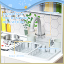 Set Cucina Giocattolo in Legno con Fornello con Luci e Suoni, Lavello con Circolo d'Acqua e Accessori, Bianco      