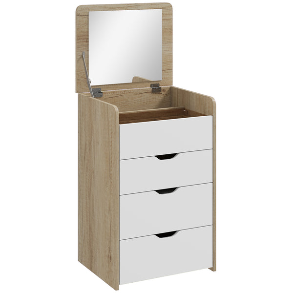 prezzo Tavolo da Trucco 3 in 1 con Specchio 50x40x78 cm Vano 2 Cassetti e Sgabello in Legno Bianco e Rovere