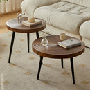 Set 2 Tavolini da Caffè Rotondi Ø60 cm e Ø50 cm Design Industrial in MDF e Metallo Noce      